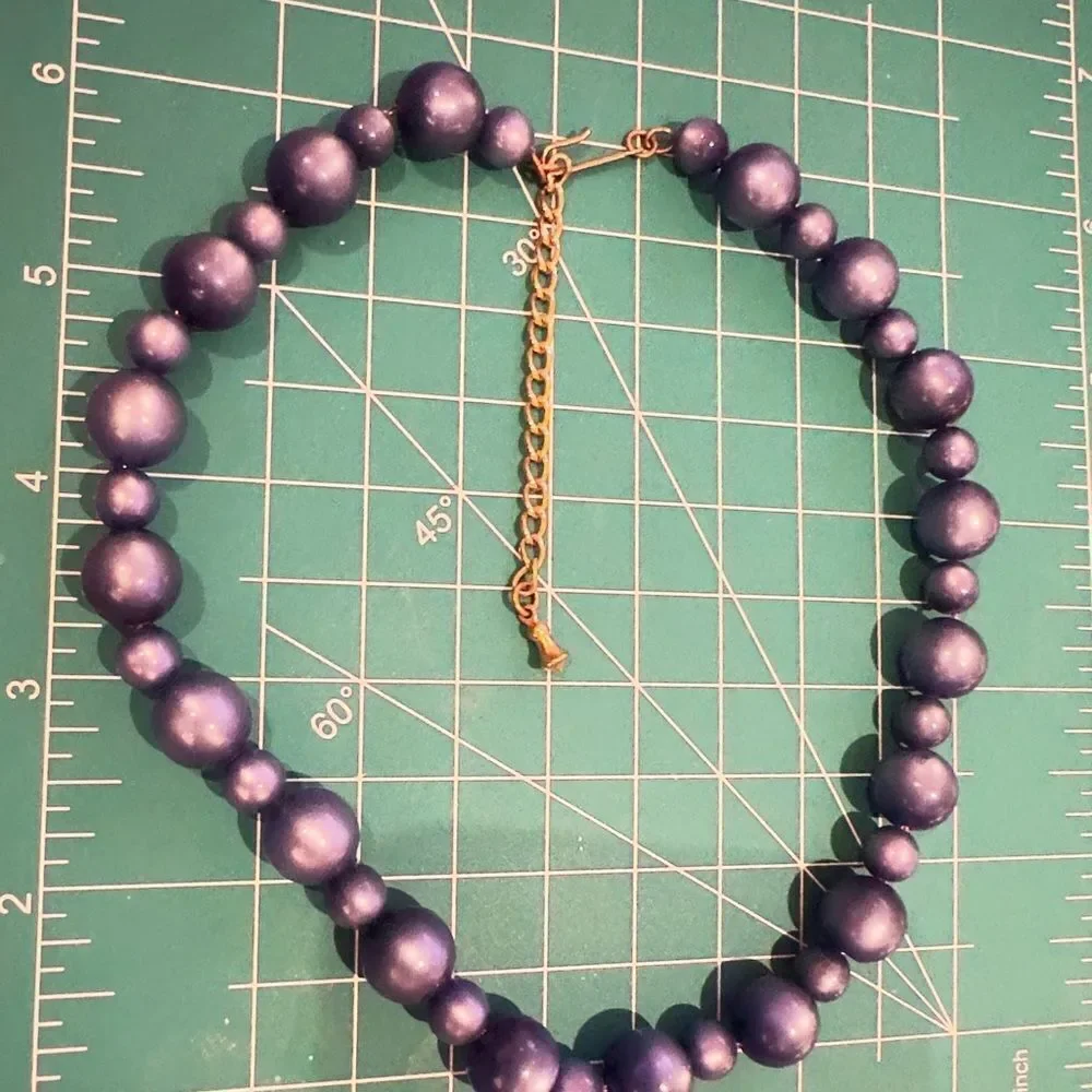 Vintage blue moonglow plastics beaded necklace gold extender